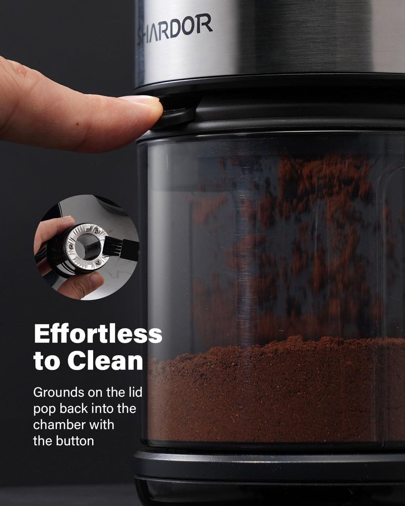 SHARDOR Burr Coffee Grinder 3.0, 32 Grind Settings for Espresso, Pour Over, Drip, and French Press, Adjustable Timer, Easy-Clean Chamber for Home Brewing - Image 5